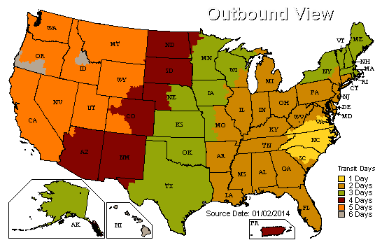 UPS Ground Shipping Map