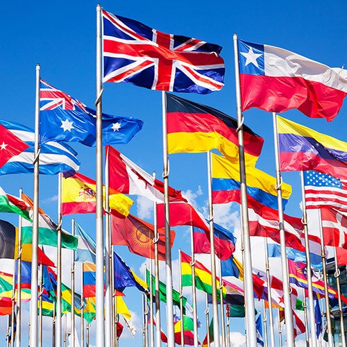 flags of many nations flapping