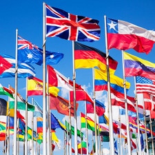 many flags flying in breeze