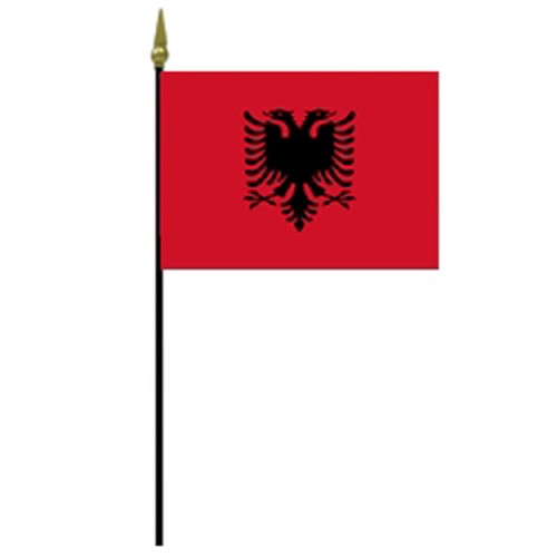 albanian flag on black pole