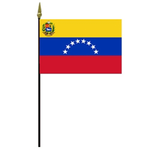 Venezuelan flag on a black pole
