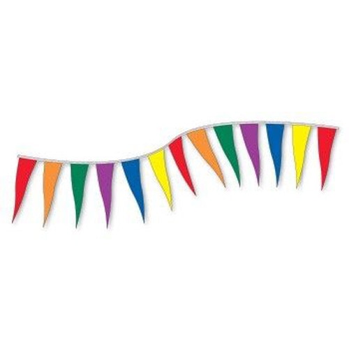 colorful bunting flags in line