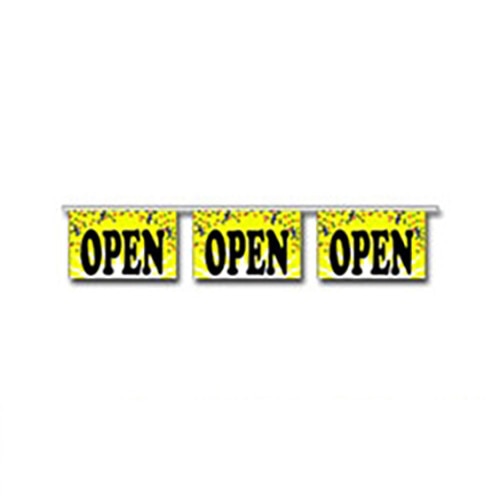 three open signs yellow background