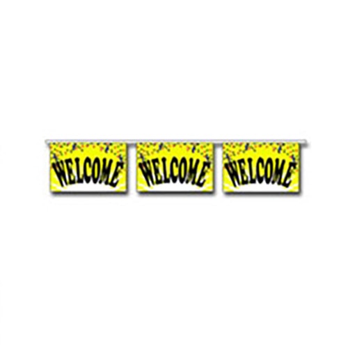 welcome banners yellow black text