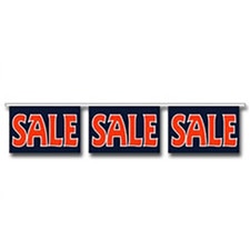 three sale signs on banner