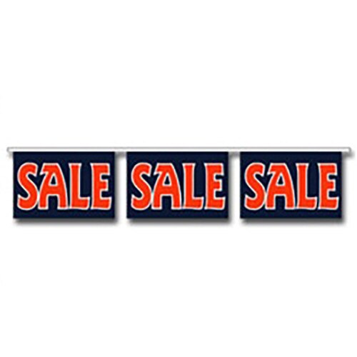 three sale signs on banner