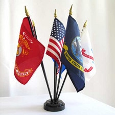 military flags on display stand