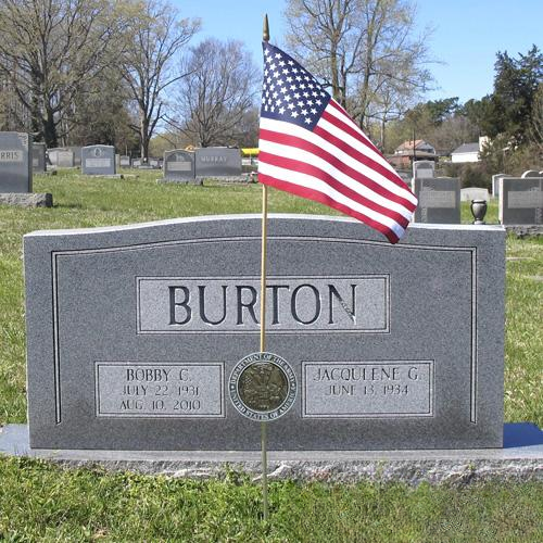 Burton gravestone with US flag