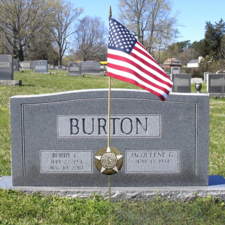 Burton grave with flag and stone