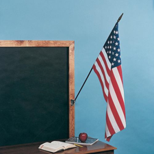 us flag next to chalkboard