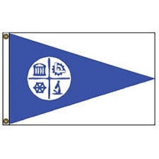 blue flag with symbols and icons