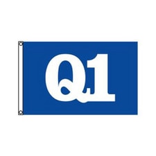 blue flag with Q1 number