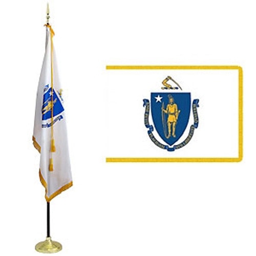 Massachusetts state flag and pole