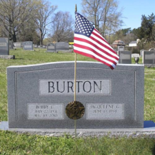 Burton grave marker with flag