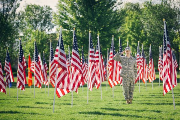 Field of flags up for a patriotic holiday