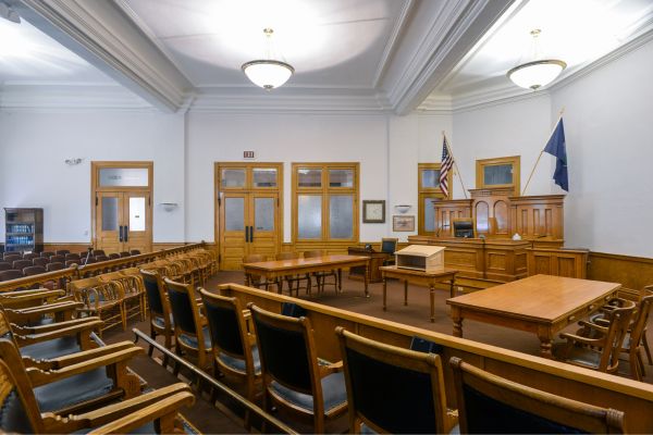 American flag in courtroom